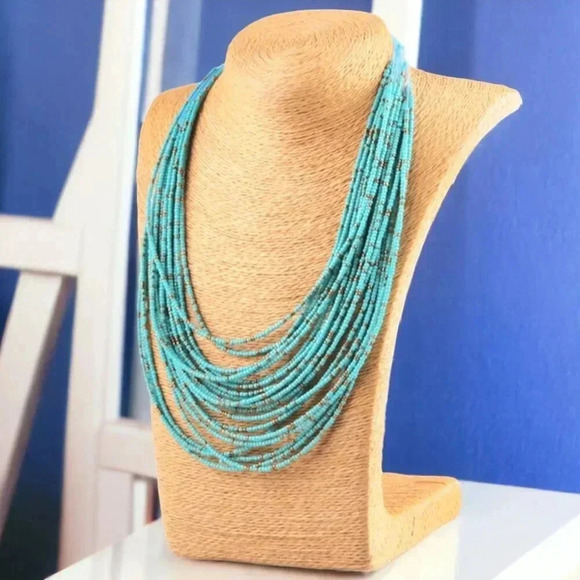 🆕️Boho Chic ✨🌿Trendy Multi-Layer Turquoise and Golden Beads Necklace 📿💙 - Picture 1 of 10